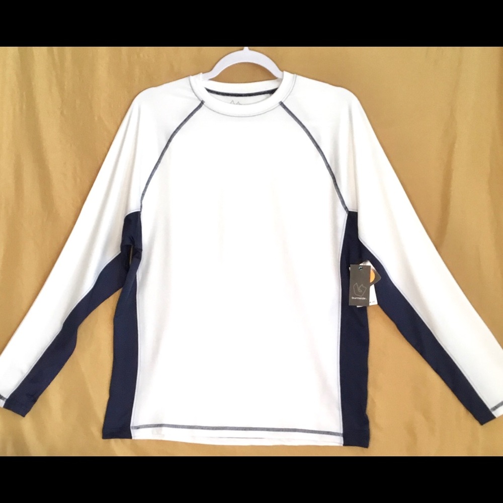 💎Burnside Mens Performance Long Sleeve Tee Shirt Size XLarge Blue & White